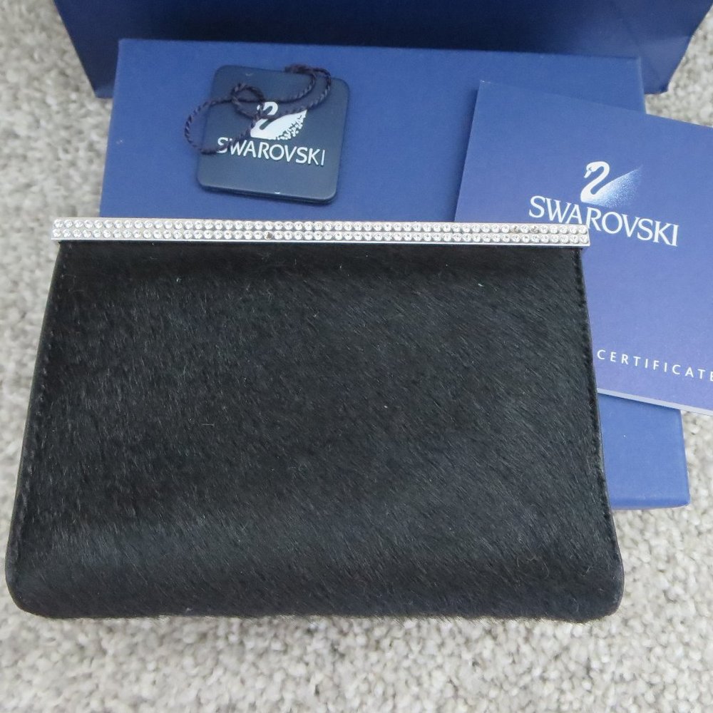 Swarovski Black Pony Hair Leather Card Holder Wallet With Swarovski Crystals